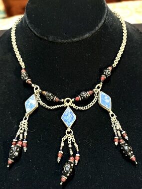 Boho Blue Stone Tassel Necklace - Women's Fashion Jewelry